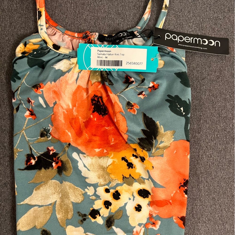 Papermoon vibrant floral halter knit top